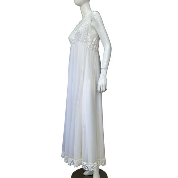 Vintage Nightgown & Peignoir Set White Nylon Maxi Length 1960’s Medium - Picture 9 of 12